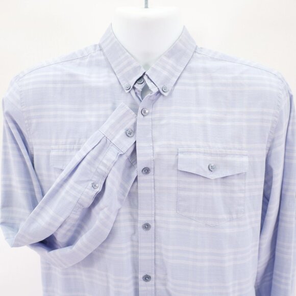 Calvin Klein Blue Plaid Double Pocket Front Button Down Medium Cotton Long Sleev - Picture 1 of 13